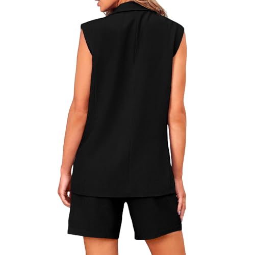 Women's Casual 2-Piece Set: Sleeveless Blazer Vest & Shorts with Lapel & V-Neck Buttons - Perfect for Office & Leisure2