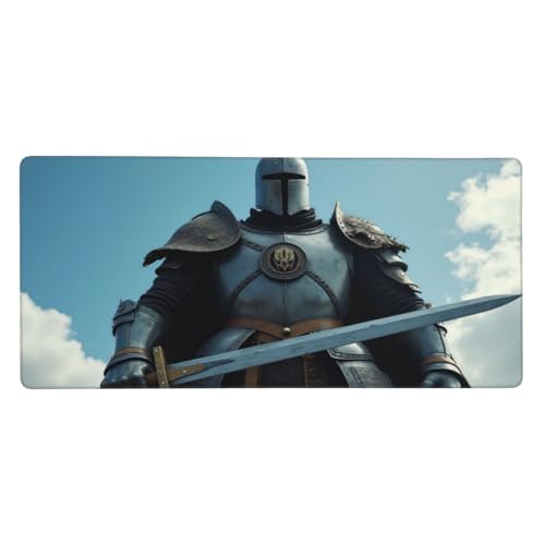 Tapis de souris de jeu grand format avec bords cousus durables et design Chevalier Argenté