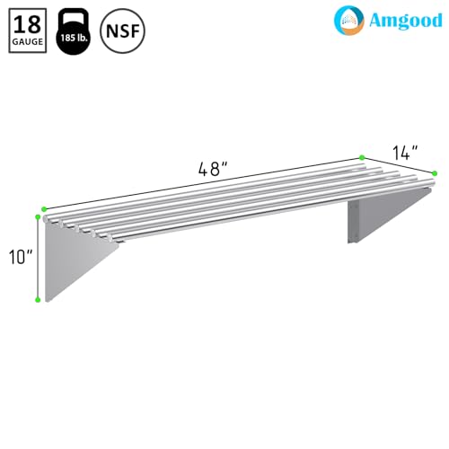 Image of AmGood 14 in. x 48 in. NSF Stainless Steel Tubular Wall Shelf | Heavy-Duty Metal Shelving for Appliances & Equipment | Ideal for Kitchen, Restaurant, Garage, Laundry, Utility Room