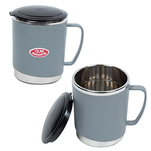 GANGA Stainless Steel Mug for Tea & Coffee 450ml Each | Stylish Large Cup with Elegant Outside Handle | Multipurpose Drink Variation (Grey, Pack of 2) (B0B4NQJPMB) Amazon Price History, Amazon Price Tracker