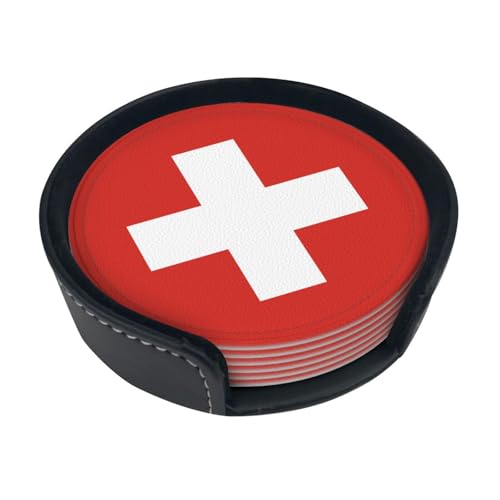 Dessous de Verre imprimé Drapeau Suisse (Lot de 6) • Dessous de Verre Ronds pour café, bière, vin • Décoration pour la Maison, la Cuisine ou Le Bureau