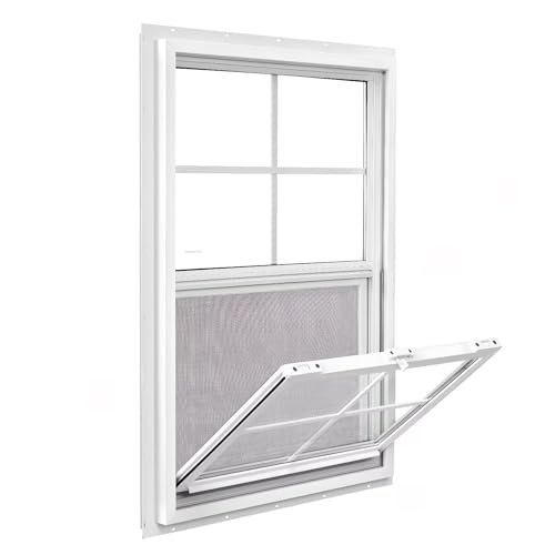 COLORPAPA Vinyl Single Hung Window, 24' x 36' Household Sliding Window with Double-Pane Insulated Tempered Glass, Lower Tilt Sash Screen Included Window for House, Mobile Home (White)