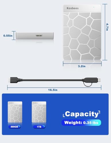 Image of 500 GB External Hard Drives,Portable Hard Drive for Windows,Ultra Slim External HDD Store Compatible with PC, MAC,Laptop,PS4, Xbox one, Xbox 360;Plug and Play Ready