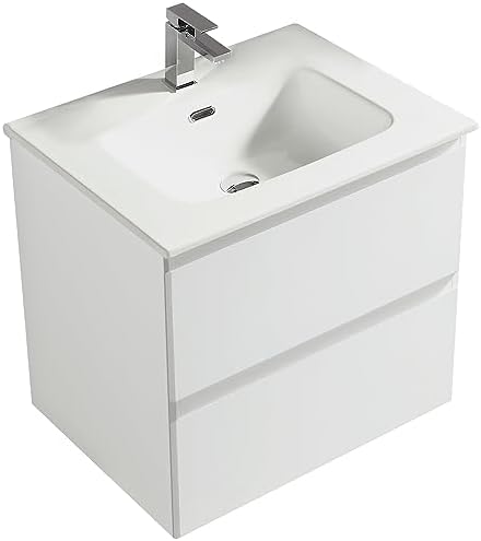 Toiletmeubel Met Waskom | 41 Cm Lichtbruin Eiken Greeploos Front Hoogglans Wit Keramiek Waskom Mat Wit Blad 131092