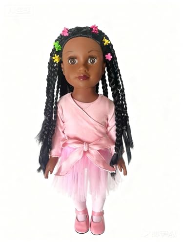 African American Black Girl Dolls - 18 Inch Black Dolls with Curly Afro Hair Black Brown Doll with Ballerina Dress as for Girls(Ballet with Braids