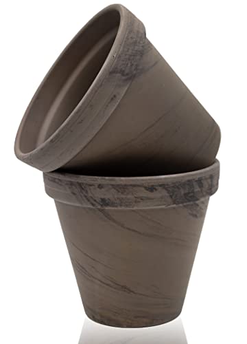 B2S BACK2SEASON Tontöpfe 2 Stück mit Loch braun grau marmoriert rund Blumentopf Terrakotta D=17,3 cm 2er Set