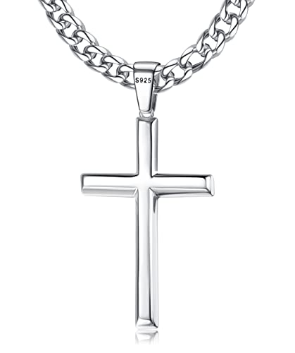 KRFY 925 srebrny krzyż wisiorek naszyjnik dla mężczyzn i kobiet 5 mm trwały ze stali nierdzewnej Diament Figaro lub naszyjnik z łańcuszkiem 18 k białe złoto platerowany różowym złotem wisiorek
