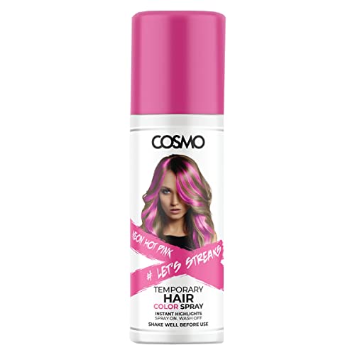 Cosmo Temporary Neon Hot Pink Hair Color Spray For Unisex 100ml | Suitable for All Hair Types | Colour Spray | Easy to Wash | Beauty | Funky Party Looks