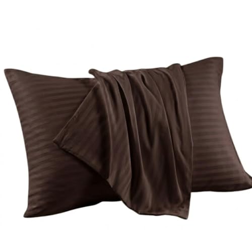 bedding zone - Standard Pillowcase 2pc Set 1cm Stripe Size: 50x75cm (Dark Brown)