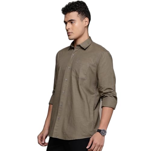 Image of Men's Cotton Linen Solid Shirt | Slim Fit Full Sleeve Casual Shirt | Lightweight | Breaethable | Stylish