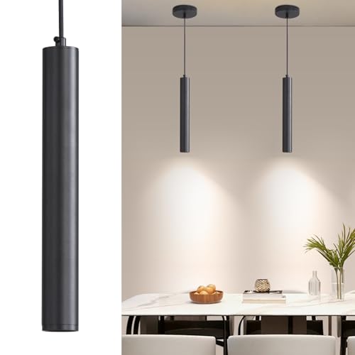 Daoseolo 2 Pack Mini Kitchen Island Pendant Light, LED Minimalist Ceiling Hanging Light, 3 Color 3000K/4500K/6500K, Adjustable Height, Black Modern Linear Lamp Lighting for Dining Room, Bedroom, Bar by Daoseolo - Used condition - US$51.04
