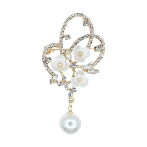 Image of Gold Crystal Shell Flower Brooch Pins for Women Elegant Pearl Rhinestone Floral Brooches Pin Fashion Jewelry for Party Dance Wedding Banquet Brooch for Women Girl Gift