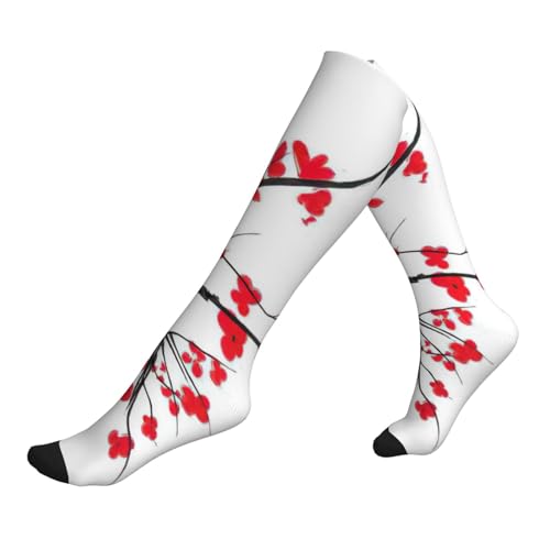 Calcetines de compresión japoneses con estampado de cerezo para hombres y mujeres, hasta la rodilla, adecuados para correr, viajar y volar, 1 par, 1 negro., Altoa única
