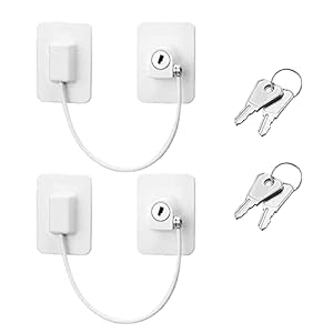 2 Pack Window Restrictor Lock Baby Safety Security Wire Catch with Keys Adhesive Cable Restrictor for Child Safety and Protection