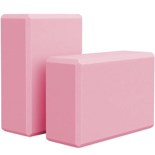ヨガブロック 2個セット 硬め/高密度EVA 軽量 ストレッチブロック ホスール(HOSUR) 厚さ7.5cm 撥水 水洗い可 ヨガポーズ 安定 初心者 人気 防湿性 ヨガぶろっく 23x15cm (約180gx2) 7色 ピンク（Amazon）