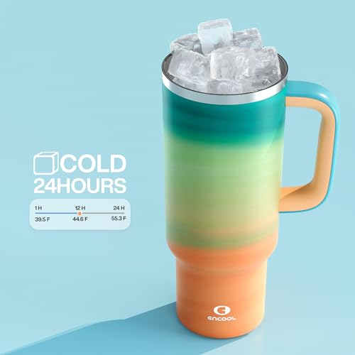 Image of 40 oz Tumbler with Handle and Straw: Stainless Steel Insulated Tumbler Keeps Cold for 24 Hours, Leakproof Travel Cup Fits in Cup Holder and BPA-Free, Avenue