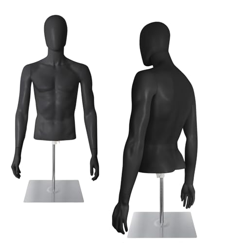 Dress Form Male Mannequin Torso Body,Height Adjustable Plastic Half Body Display with Metal Stand,