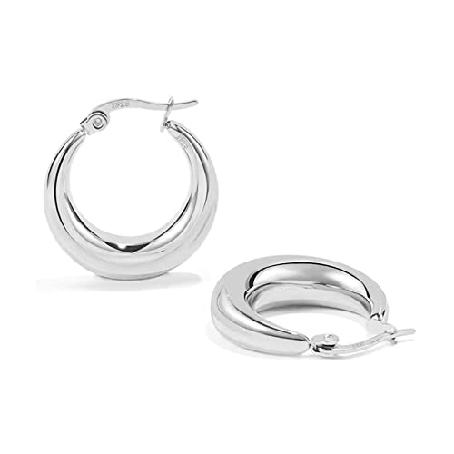 LOUMILEO Chunky Sterling Silver Hoop Earrings - Hypoallergenic, Lightweight, Thick Silver Hoop Earrings for Women & Girls