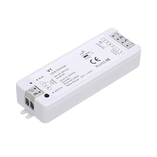 JOYLIT Regulador de intensidad LED DC 5-36 V 8 A para tiras LED monocolor, receptor de control regulador PWM acoplable compatible con V1 y RT6 RF remoto (sin mando a distancia)