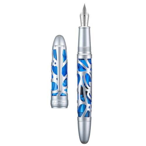 Asvine P80 ピストン充填万年筆 極細ペン先、スパイダースケルトン 透明ブルー アクリルペンケースとレンチセット