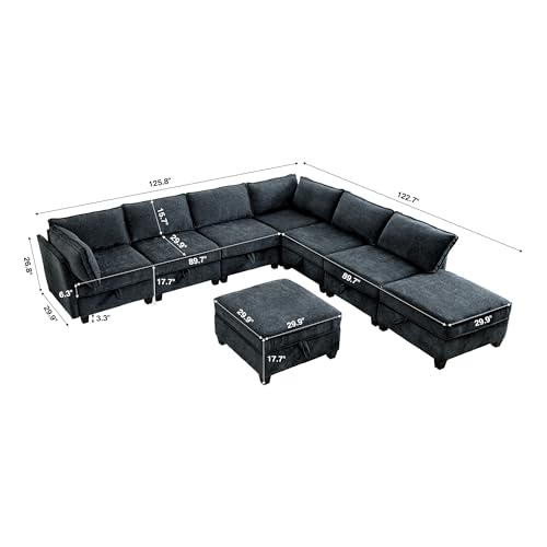 Image of ORRD Oversize Corner Modular Sectional Sofa Set, Convertible L Shaped Couch with Storage, 8 Seater Sofa Modular with Ottomans and Reversible Chaise for Living Room, Office (Blue Grey)