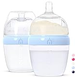 INTTERO Baby Bottles with Built-in Formula Dispenser, Anti-Colic Wide Neck Design for Newborn Feeding and Everyday Baby Essentials, 6 Oz Slow Flow (2 Pack), Cute Blue