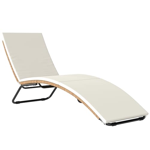 Outsunny Bain de Soleil en résine tressée Ronde Ø4mm - transat de Jardin Design en S Courbe Naturelle - Structure Robuste Acier avec Coussin - Chaise Longue...