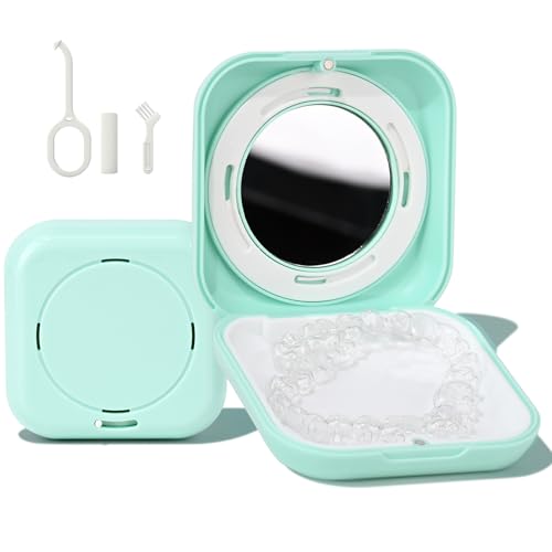 HEMILAB® Funda de retención, funda delgada de alineación con agujeros de ventilación, compatible con Invisalign, funda protectora bucal con espejo, bonita funda de retención de ortodoncia con