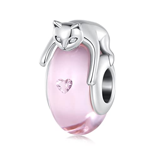 Perle en verre de Murano chat rose pour bracelet Pandora