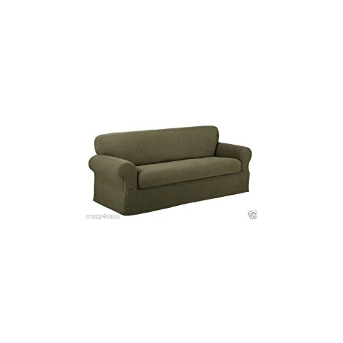 Maytex Reeves Stretch 2 Piece Sofa Furniture Cover Slipcover, Dark Sage Green