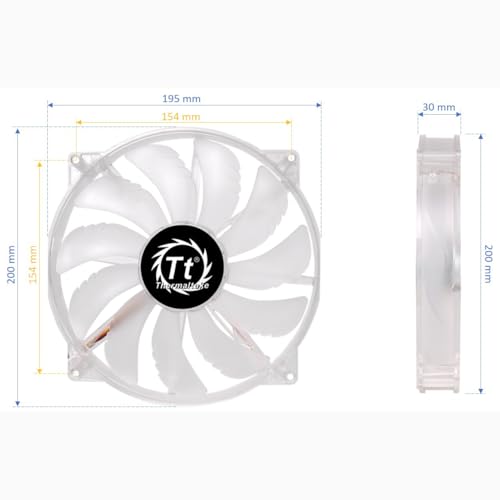 Image of Thermaltake 200mm Pure 20 Series Blue LED Quiet High Airflow High Performance Easy to Install Case Fan CL-F016-PL20BU-A, Clear w Blue LED