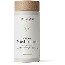 Stonehenge Health Dynamic Mushrooms 1,400 mg Per Serving, 5 Mushroom Complex (Lion’s Mane, Reishi, Chaga, Maitake, Shiitake) 100% Fruiting Bodies, No Mycelium – Brain, Memory & Immune Support 60 Caps