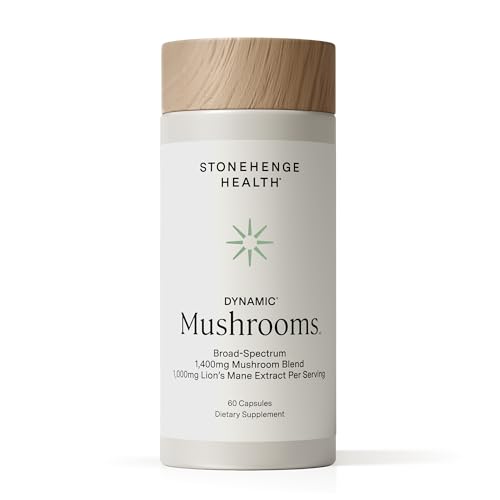 Stonehenge Health Dynamic Mushrooms 1 400 mg Per Serving 5 Mushroom Complex (Lions Mane Reishi Chaga Maitake Shiitake) 100% Fruiting Bodies No Mycelium Brain Memory & Immune Support 60 Caps