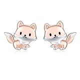 Sterling Silver Animal Stud Earrings: Hypoallergenic Cow Bee Axolotl Fox Penguin Cat Koala Bunny Elephant Panda Giraffe Earrings Cute Jewelry Gifts for Women (Fox b)