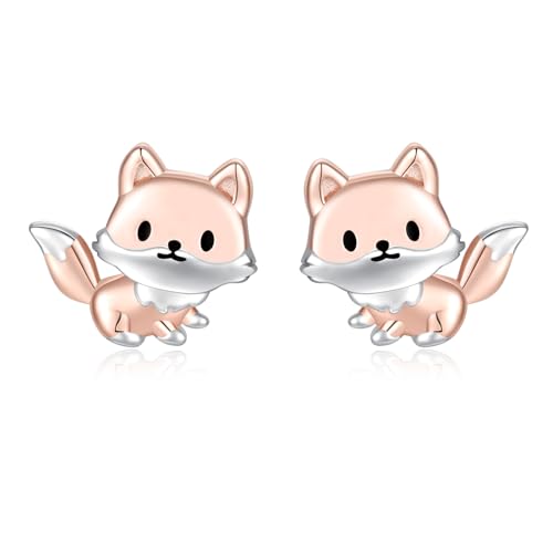 Sterling Silver Animal Stud Earrings: Hypoallergenic Cow Bee Axolotl Fox Penguin Cat Koala Bunny Elephant Panda Giraffe Earrings Cute Jewelry Gifts for Women (Fox b)