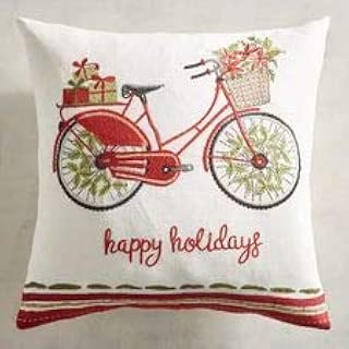 Amazon Com Pier 1 Embroidered Happy Holidays Bicycle Pillow Home