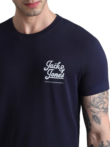 Image of Jack & Jones Men Pure Cotton Typography Printed Slim Fit T-Shirt