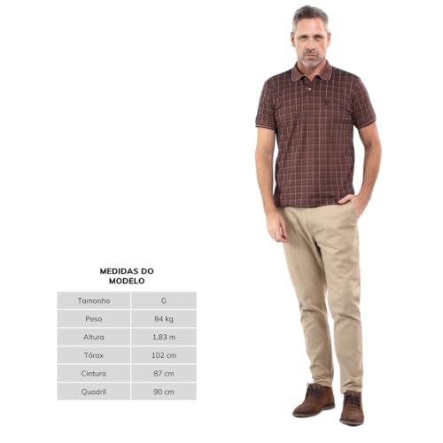 Camisa Polo Xadrez Masculina Piquet Jacquad Algodão Manga Curta