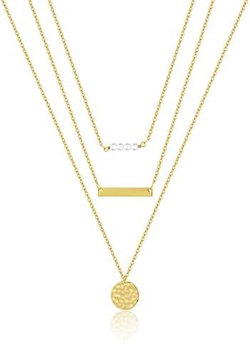 VIROMY Dainty Gold Necklace for Women 14K Gold Plated Layered Satellite Necklaces Trible Layering Paper Clip Chain Link Necklace Everyday Jewelry