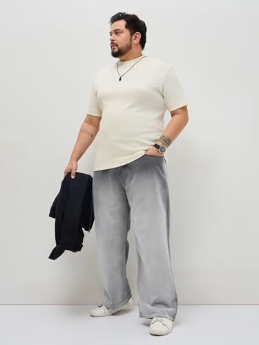 Image of Urbano Plus Men's Loose Baggy Fit Heavy Washed Faded Denim Jeans Non-Stretchable