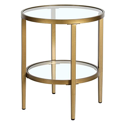 Henn&Hart 20" Wide Round Side Table with Glass Shelf in Antique Gold, for Home, Living Room, Bedroom, Entertainment Room, Office by Henn&Hart - Used condition - CA$86.79