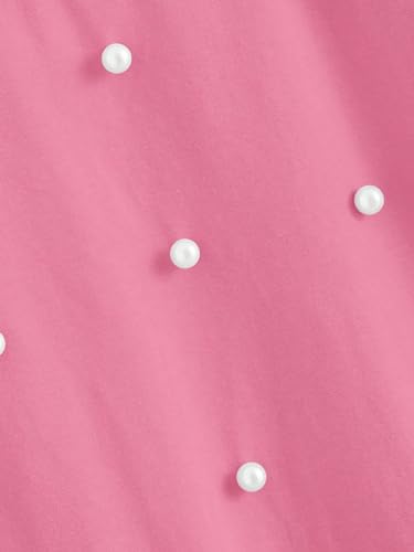 OYOANGLE Girl's Short Sleeve Round Neck Pearl Beaded Tie Knot Hem Tee Top Casual Summer Tops2