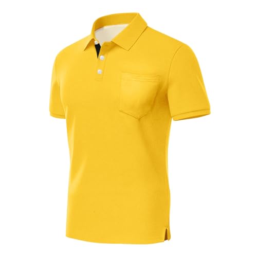 Men's Polo Shirt Summer Short Sleeve 3 Button Lapel Tees Solid Color Business Casual Golf Shirts3