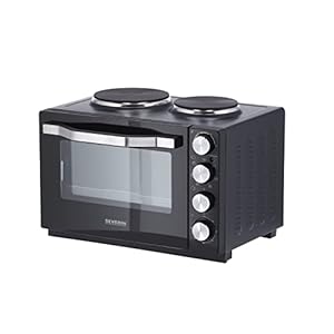 SEVERIN Mini-Four à chaleur tournante 30 L avec tournebroche et plaques de cuisson, Four posable 2 500 W design élégant, Mini-four électrique minuteur 120 min, Noir/Inox, TO 2065
