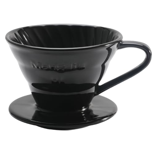 Mongdio Ceramic Pour Over Coffee Dripper, Reusable Porcelain Portable Pour Over Coffee Maker, Slow Brewing Accessories with 1 Holes for Home - Size 01 Black
