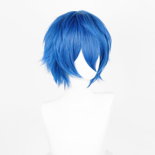 Image of Max Beauty Mens Short Blue Cosplay Wigs With Bangs Male Unisex Fluffy Heat Resistant Wig Hair for Party and Halloween for Gift + Free Cap