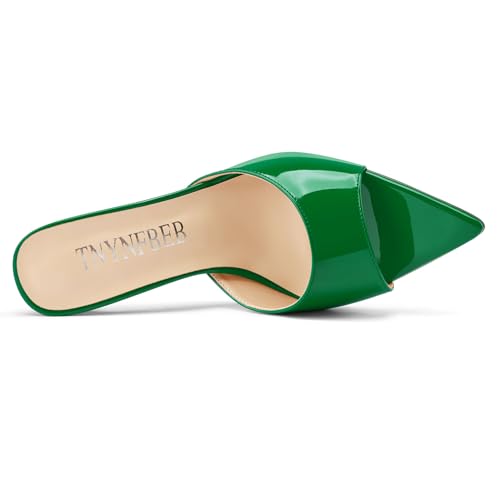 Image of TNYNFBEB Womens Stiletto High Peep Open Pointed Toe Sandals Mules Shoes Slip-on Slingback Office Party Dress Patent Leather Summer 3.9 Inches Heels
