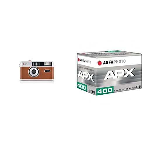AgfaPhoto Analógica 35mm Foto Kamera café marrón & Agfa Photo APX 400 Professional 135-36 - Carrete de Fotos