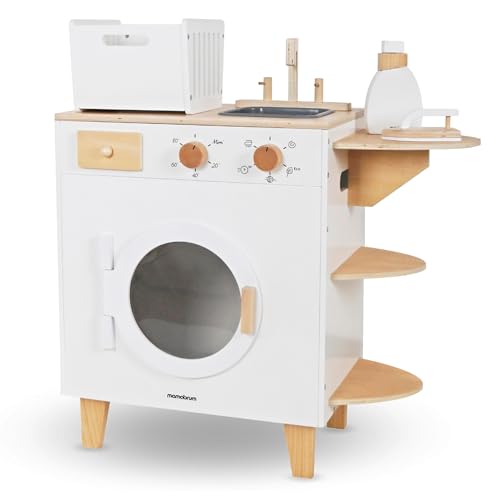 Lavadora infantil de madera Mamabrum con tabla de planchar para jugar en casa 2