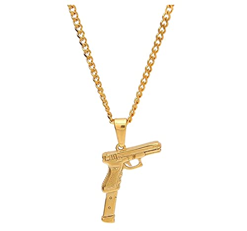 Planet '79 Collier pistolet plaqué or 18 carats pour homme | Collier pistolet en or pour homme avec pendentif en corde | Collier tendance en or bijoux cadeau pour lui